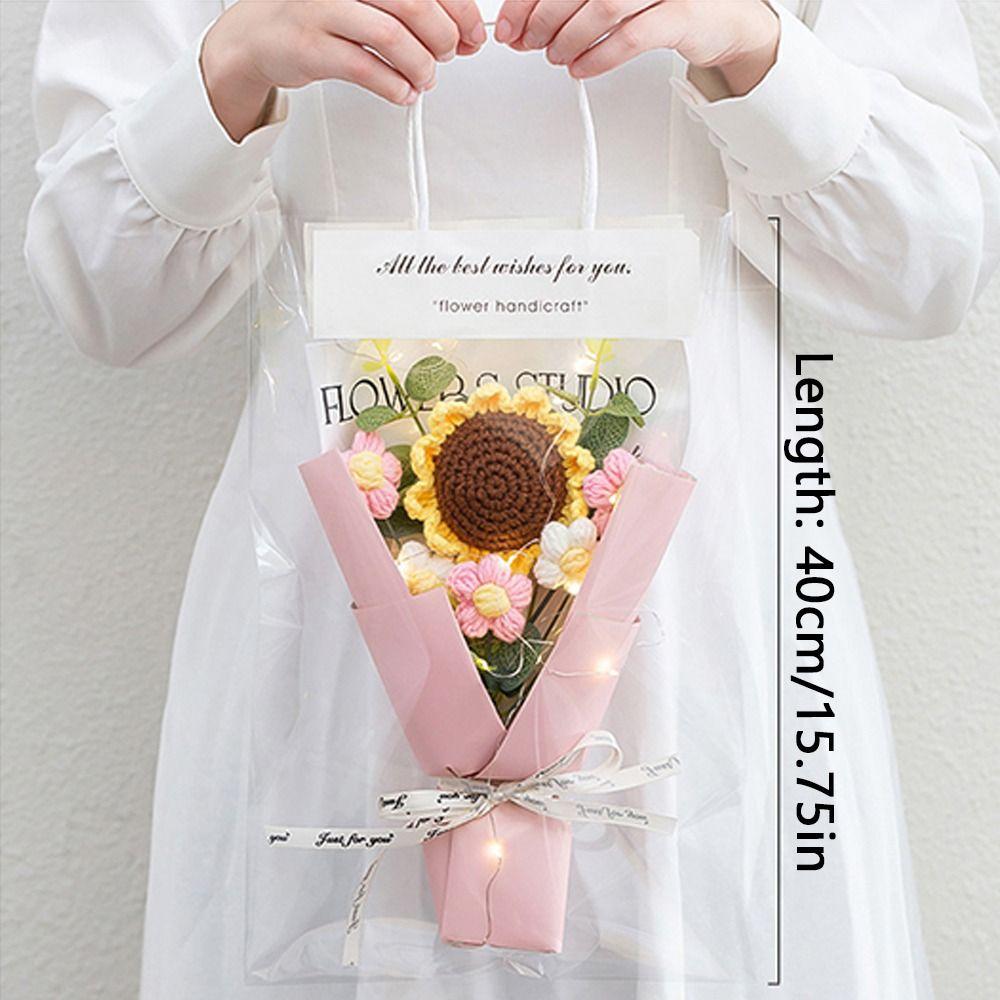 Knitted Crochet Flowers Bouquet Glowing LED Lights Eternal Simulated Flowers Handmade Mother's Day Gifts