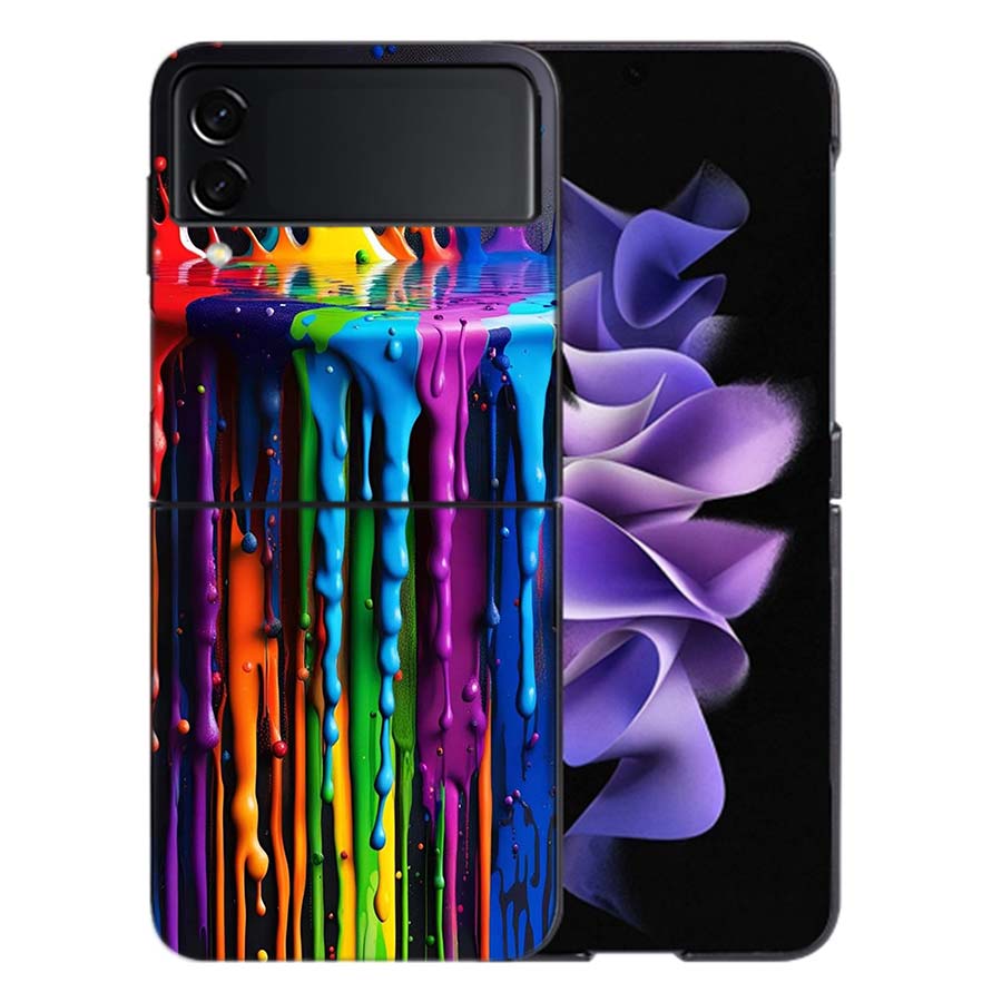 Vibrant Color Splashing Ink Coque For Samsung Z Flip7 6 Galaxy Case Shockproof Z Flip5 Z Flip3 4 5G Hard Cover Phone TPU PC Har