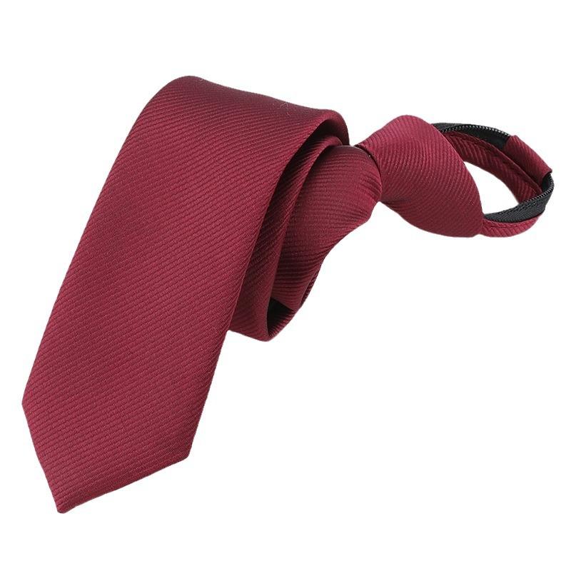 Tie Men'S Business Dress New Burgundy Fine Stripe Zipper Professional Wedding Groom Korean Edition Zipper Tie Pocket Towel