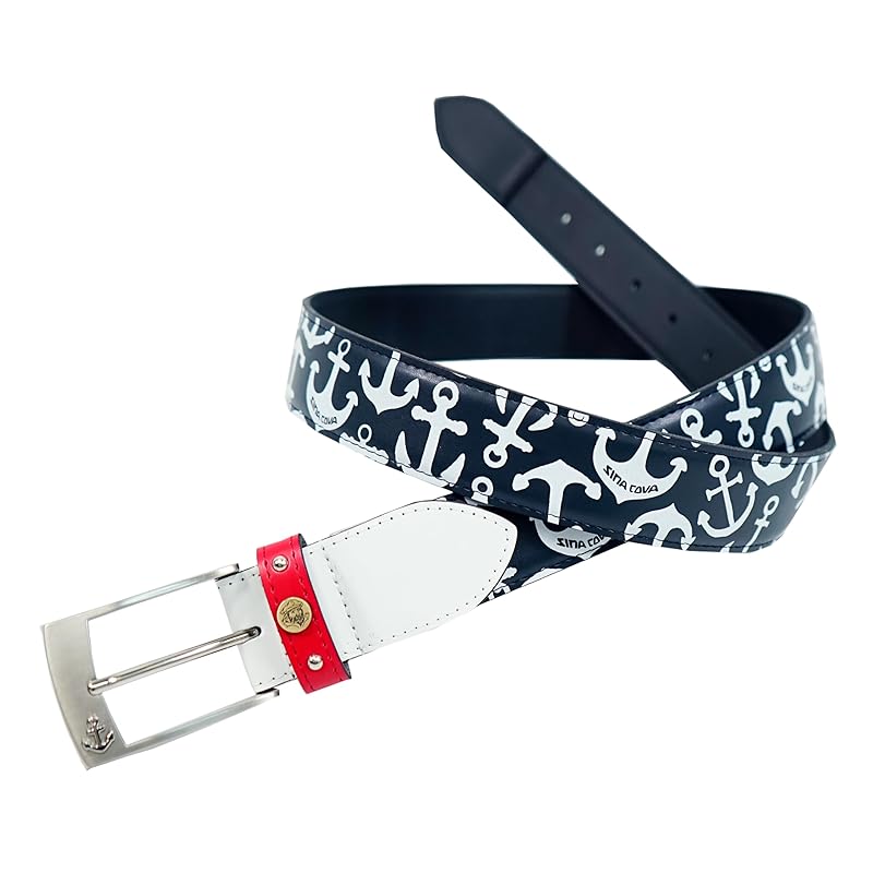 

[Shinakoba] belt men s Synthetic leather width 35mm Waist maximum 105cm compatible Size adjustable print Ikari logo 24276040 (Navy) F