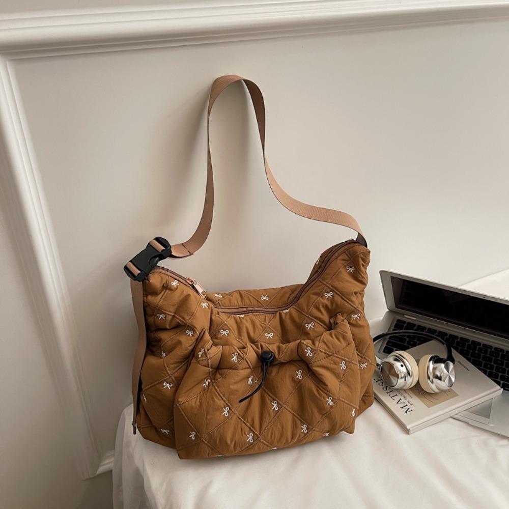 Fashion Cotton Shoulder Bag Soft Padded Zipper Crossbody Bags Large Capacity Handbags