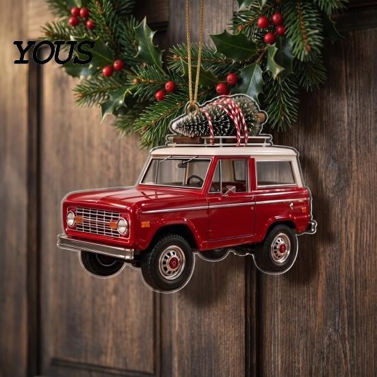 Unique Ornament for Christmas Tree Car Hanging Ornament, Acrylic Flat Print Pendant Elegant Decoration Rearview Mirror, Festive Holiday Decoration,