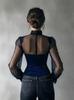 2026 Women's Elegant Spring/Autumn Mesh Splicing Waist-Cinching Hollow Out Top
