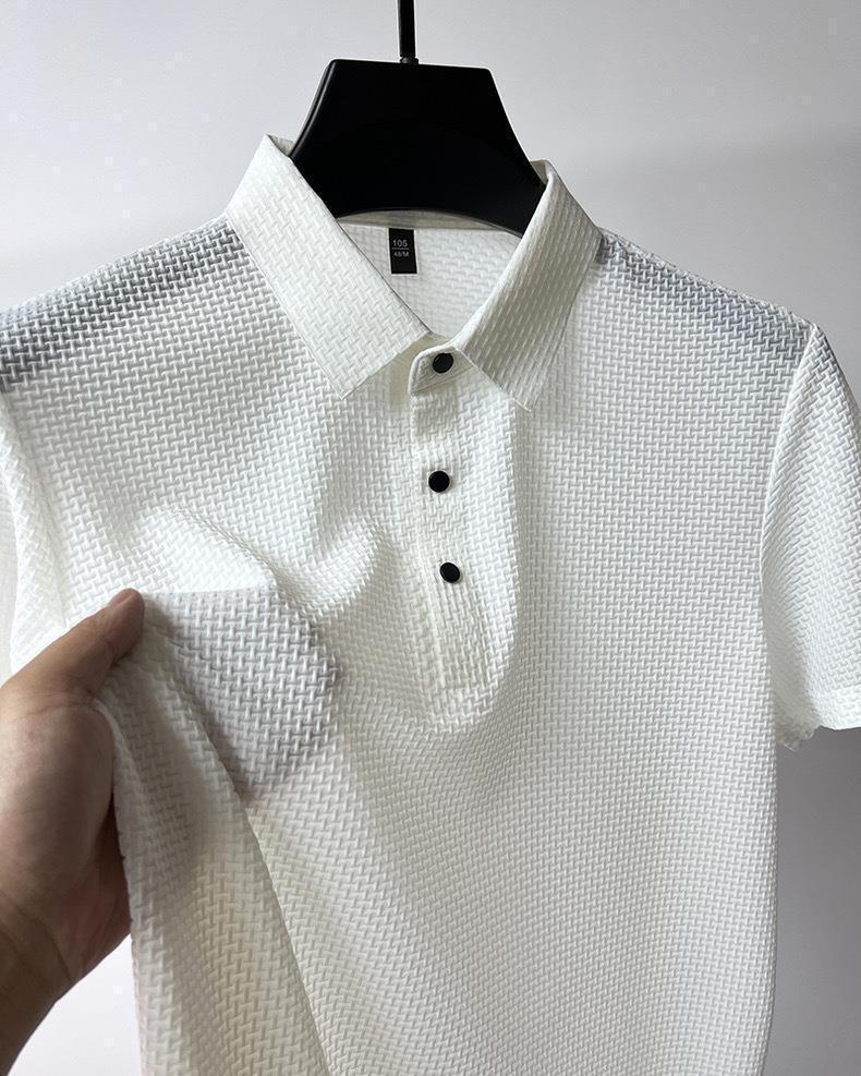Ice Silk Men's Mesh Polo Shirt - Short-Sleeved, Shirt Collar, Lightweight Material for Summer.