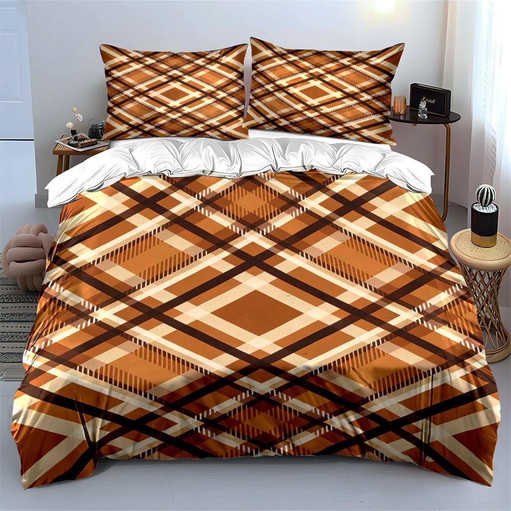 Brown and beige plaid. Bedding sets Duvet cover sets Duvet covers Pillowcases(1* Duvet Cover 2* Pillowcases without duvet insert)