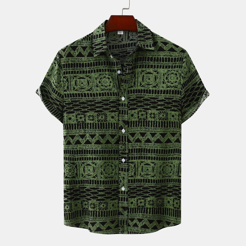 Men's Ethnic-Style Floral Short-Sleeved Shirt - 2024 Summer Collection, Plus Sizes Available