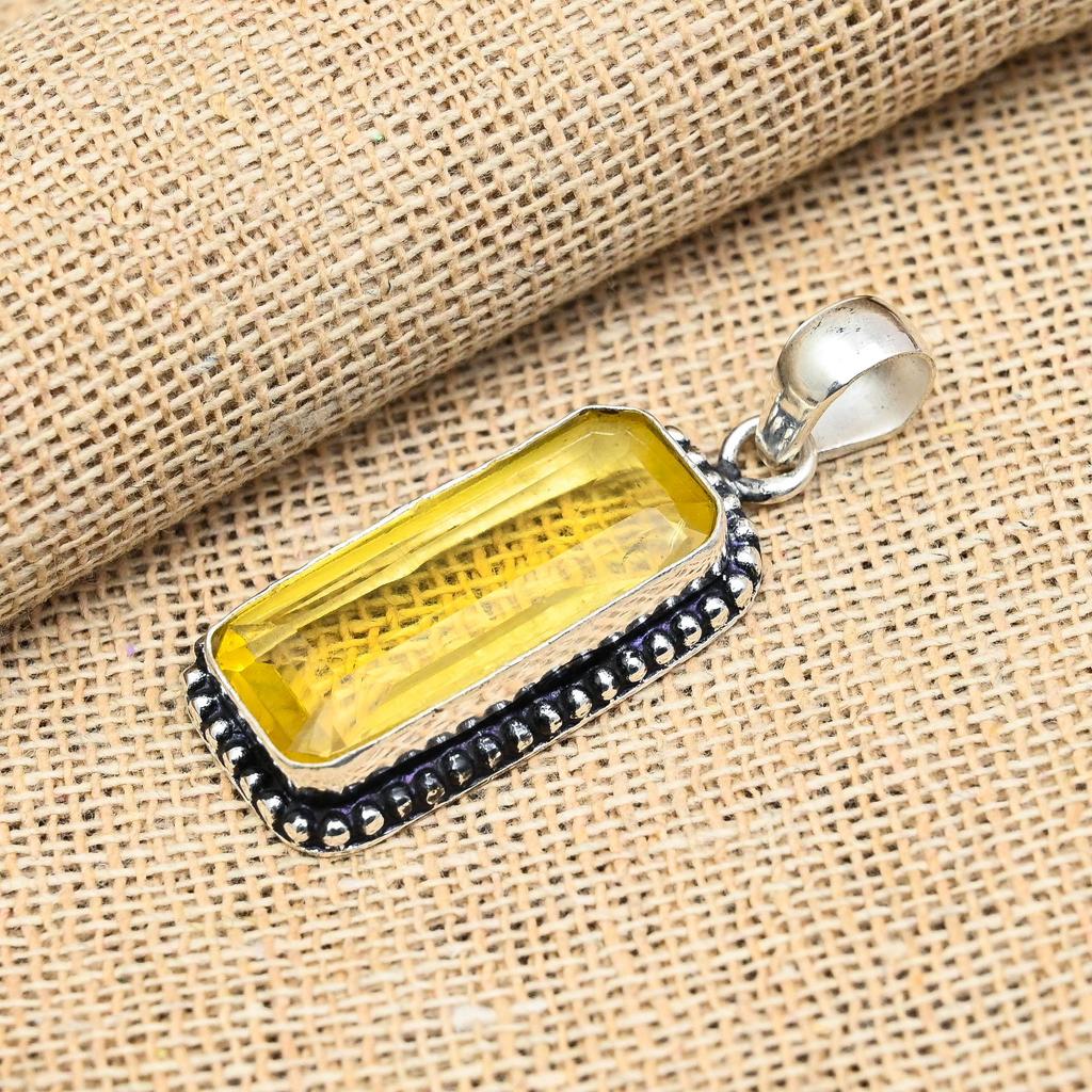 Citrine Gemstone Handmade Solid 925 Sterling Silver Jewelry Anniversary Pendant For Her