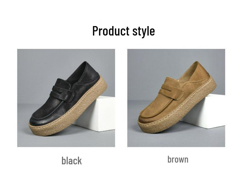 Męskie mokasyny wsuwane ze skóry naturalnej w stylu europejskim 2025 - Skóra bydlęca licowa, Gruba i miękka podeszwa