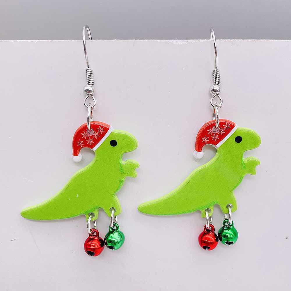 Creative Christmas Ghost Dinosaur Santa Bell Earrings – Acrylic Pendant Acrylic