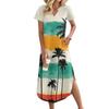 Women's Casual Comfortable V-Neck Loose Hem Split Vacation Short Sleeve Beach Long Dresses