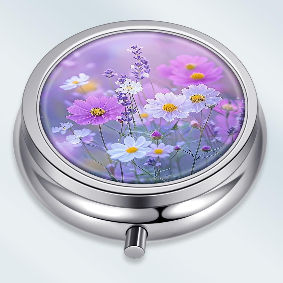

Portable Pill Box with 3 Compartments, Mini Metal Medicine Organizer Case, Cute Printed Pill Container for Vitamins, Pills, Jewelry, Travel, Daily Use різнокольоровий