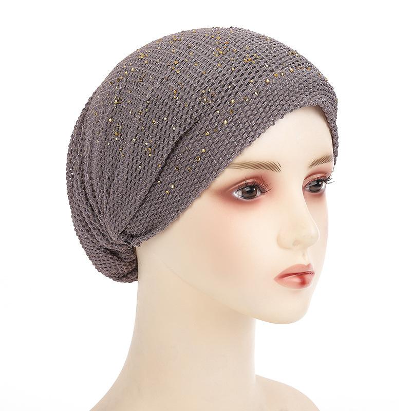 Summer Breathable Women Turban Cap High Elastic Female Head Wrap Diamonds Muslim Under Scarf Bonnet Islam Headscarf Hat