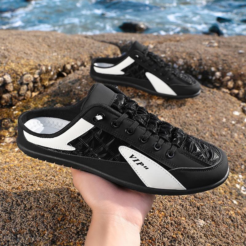 

Temu spring new bag head slippers trendy casual men s shoes lazy one pedal half slippers large size for 44 чорний