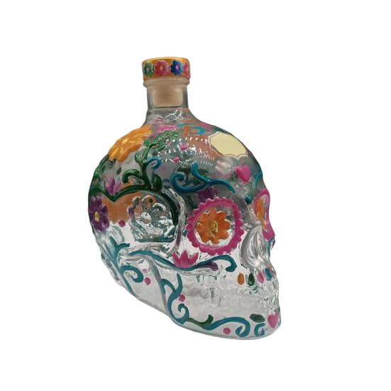 Yousheng Gotische Schedel Karaffen, Handgeschilderde Glazen Likeur Fles met Bloemenpatroon, 3D Gebeeldhouwde Wijn Dispenser voor Home Bar, Halloween Decoratie