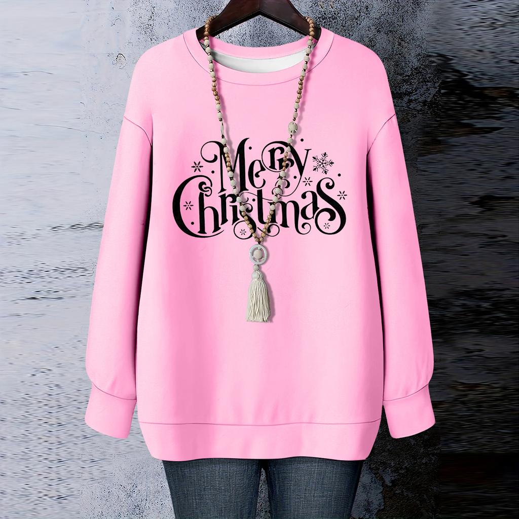 Ladies' Christmas Printed Round Neck Long Sleeved T-shirt Sweatshirt Top