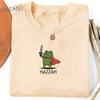 Huzzah Kikker met Zwaard T-shirt Grappig DnD T-shirt Katoen Korte Mouw Ronde Hals T-shirt Streetwear Y2k Grafische T-shirts Losse Kleding