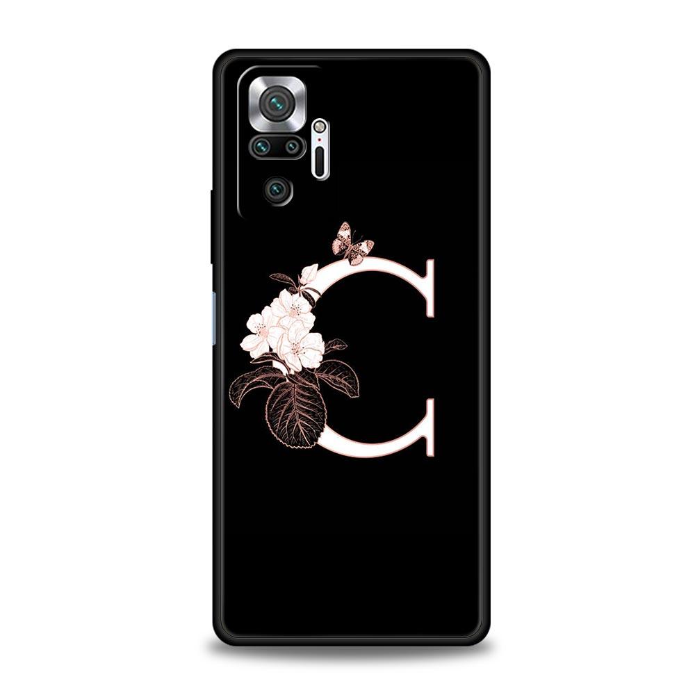 Phone Case Cover for Redmi 14C 10C Note 15 14 13 12 10 11 Pro Plus K40 Soft TPU Shockproof Fundas Shell Flowers Initial Letter