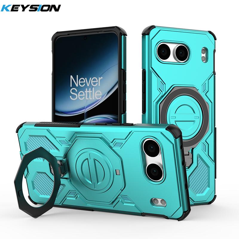 KEYSION Shockproof Magnetic Case for OnePlus Nord 4 5G Upright Live Metal Ring Stand Phone Back Cover for One Plus 1+ Nord 4 5G