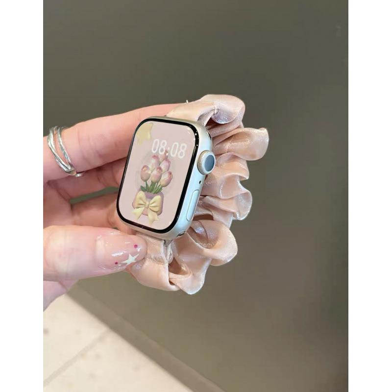 For AppleWatch8910 Apple Watch Strap iwatch11SE Feeling French Pearlescent Hairband Strap