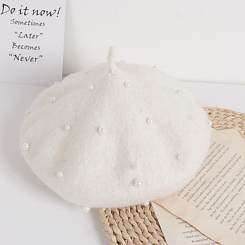 Kids Winter Hat For Girls Retro Baby Beret Hats With Pearls Autumn Winter Kids Cap For Children Accessories