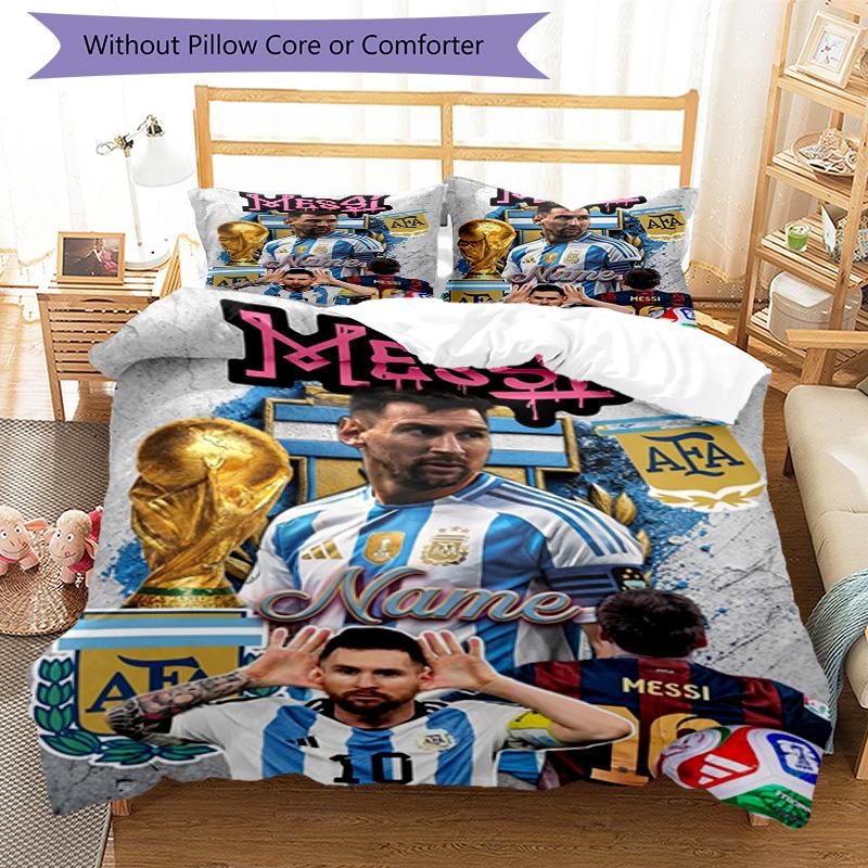 Messi Lionel Messi Football Legend Personalized Name Bedding Set,Soft Bed Linen for Bedroom Home Decoration,Perfect Gift for Football Fans,Breathable