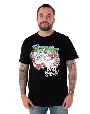 Ren & Stimpy Schwarzes Graffiti Kurzarm 100% Baumwolle T-Shirt Herren T-Shirts Oberteil Unisex