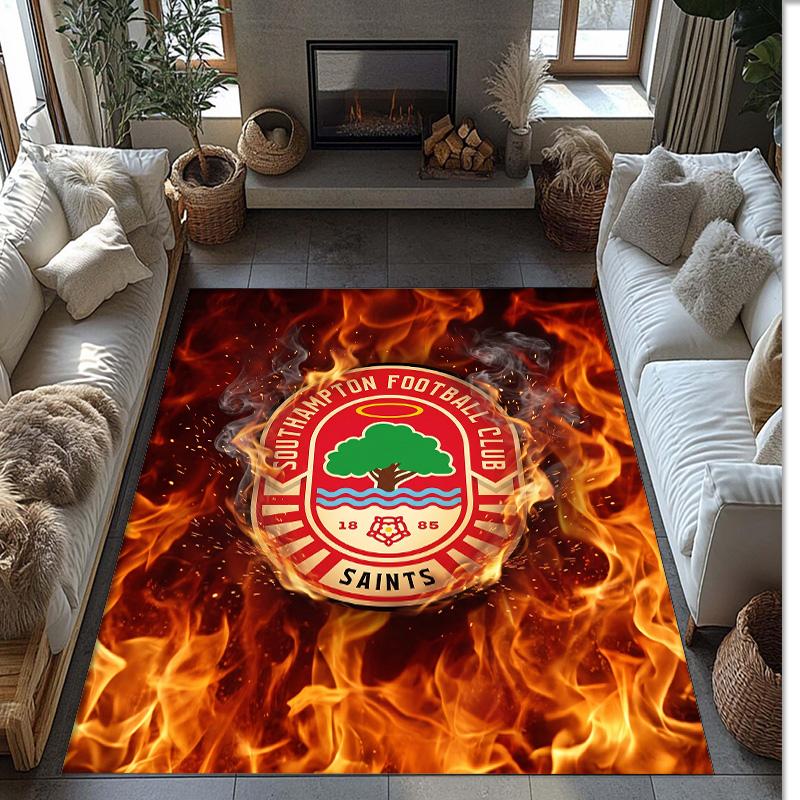 Southampton Football Print Crystal Velvet Rug, Comfortable Water Absorbent Non Slip Indoor Floor Carpet