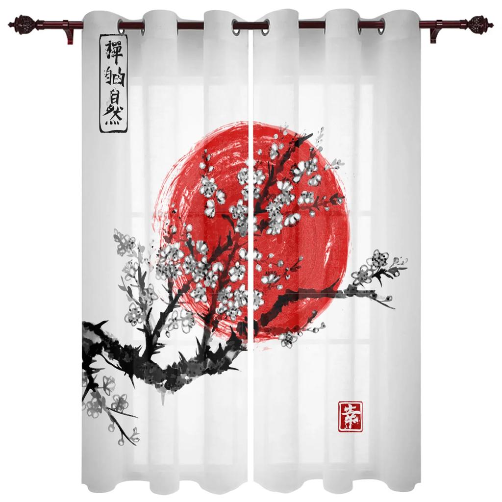 Pflaume Sonne Tuschemalerei Vorhänge für Schlafzimmer Wohnzimmer Vorhänge Küche Kinderzimmer Fenstervorhang Moderne Heimdekoration