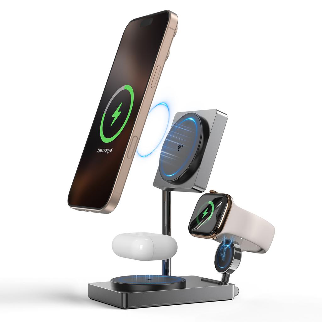 M39 30W 3 In 1 Foldable Magnetic Wireless Charger Zinc Alloy Stand Charging Station Qi2 Certified (Dual Magnet)