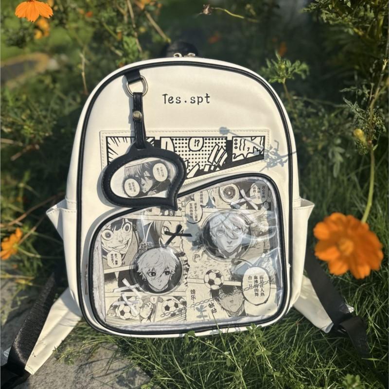 JIAERDI Color Block Comic Backpack Women Anime Badge Transparent Ita Bag Ladies Large Capacity Waterproof Campus Mochilas Mujer