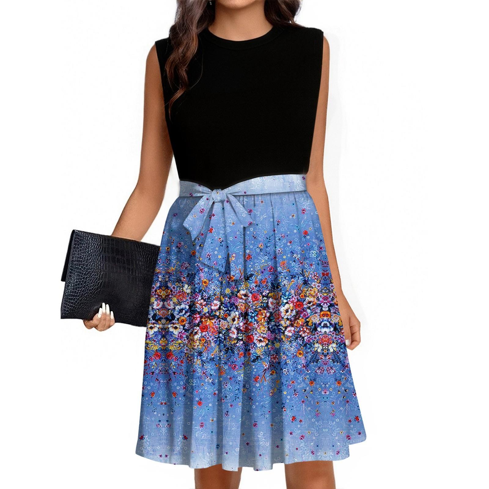 

Женское модное повседневное короткое платье без рукавов со шнуровкой и круглым вырезом S