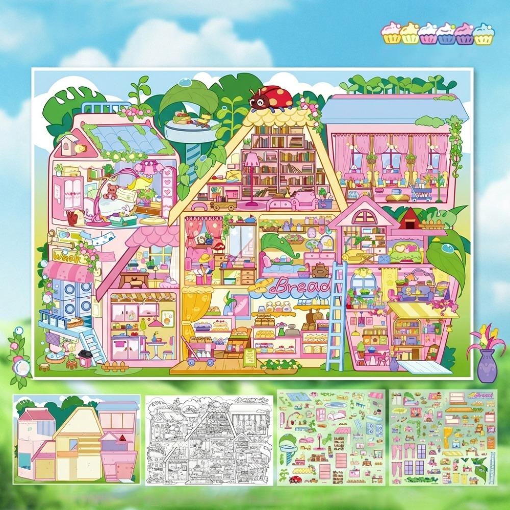 Dreamy Fairy Tale House Series Miniature Landscape Sticker PET DIY Cabin Scene Sticker Large Size Stress Relief