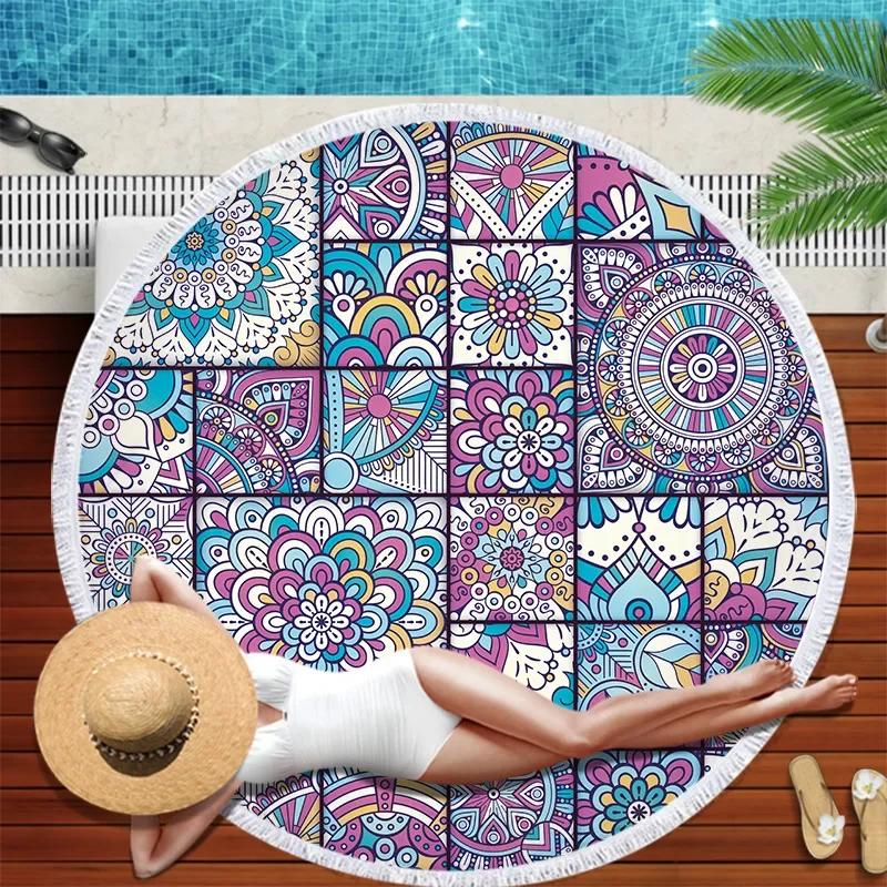 Microfiber Round Beach Towel Mandala Tapestry Beach Towel Bohemian Yoga Mat Swimming Bath Towel Chiffon Tapestry Wall Hanging