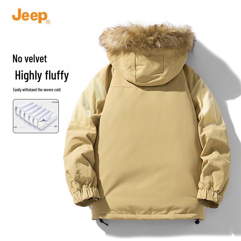 Jeep Men's Hooded Winter Padded Jacket with Fur Collar