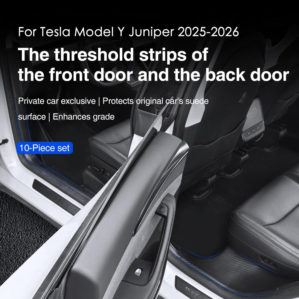 Heenvn For Tesla Model Y Juniper 2025 2026 Car Front Rear Door Sill Protective Pad Cover 10Pcs Guard Threshold Bumper Strips