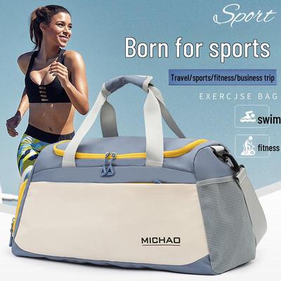 Travel Fitness Bag with Shoe Compartment and Dry-Wet Separation, Large Capacity, Fits On Trolley, with Printed Logo