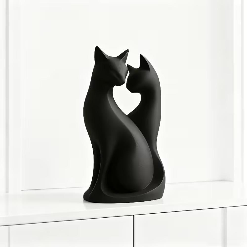 3D Printed Couple Cat Statue - Cute Black Abstract Modern Home, Valentine's Day Gift Suitable for Office Desk Decoration