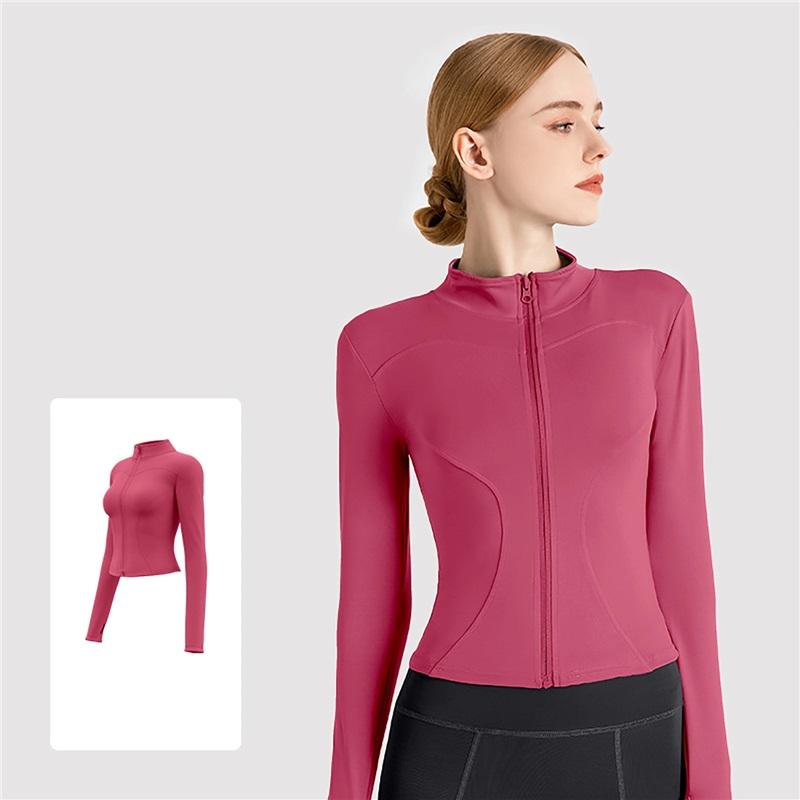 Högstretch Damyogakläder, Utomhuslöpningssportjackor, Tunna Fitness Långärmade Enfärgade Solskyddstoppar