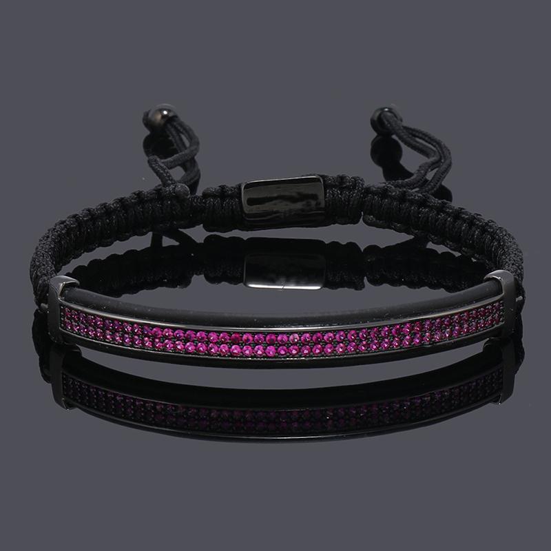 Luxury Punk CZ Bar Braided Man Bracelets For Women Handmade Jewelry Gift