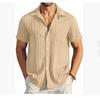Camicia da Uomo a Maniche Corte Tinta Unita con Texture Vestibilità Larga Casual Comoda Top per l'Estate Abbigliamento da Uomo per l'Uso Quotidiano