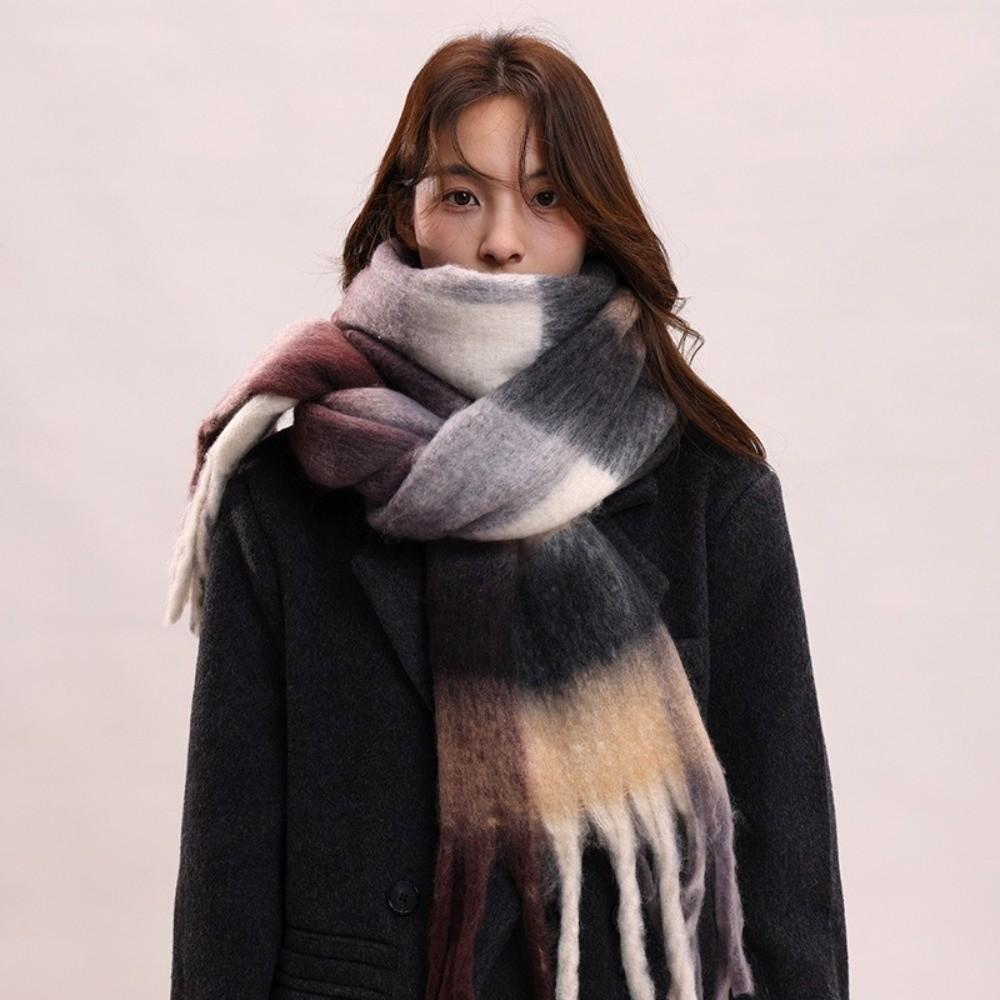 Mohair Winter Cashmere Scarves Tassel Long Shawl Elegant Plaid Wool Scarf  Women/Men