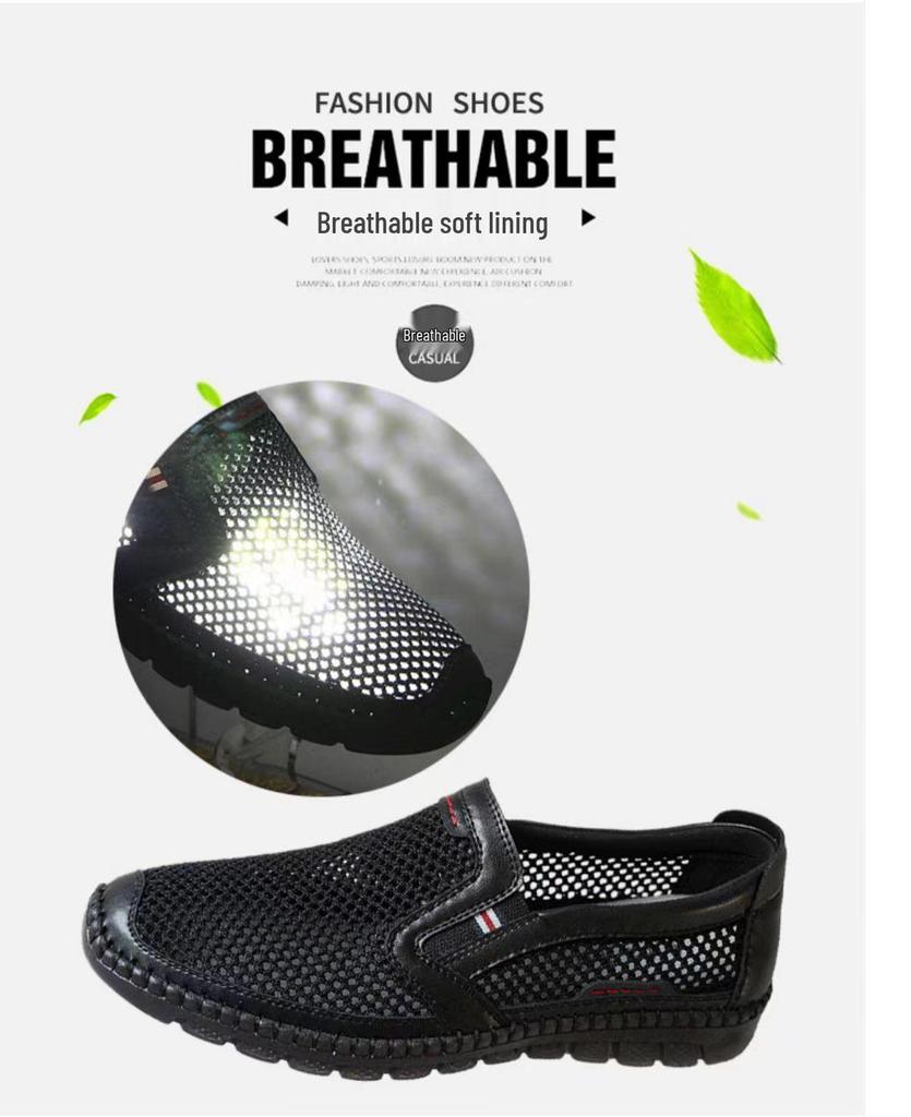 Men's Breathable Soft Leather Mesh Slip-on Shoes for Summer