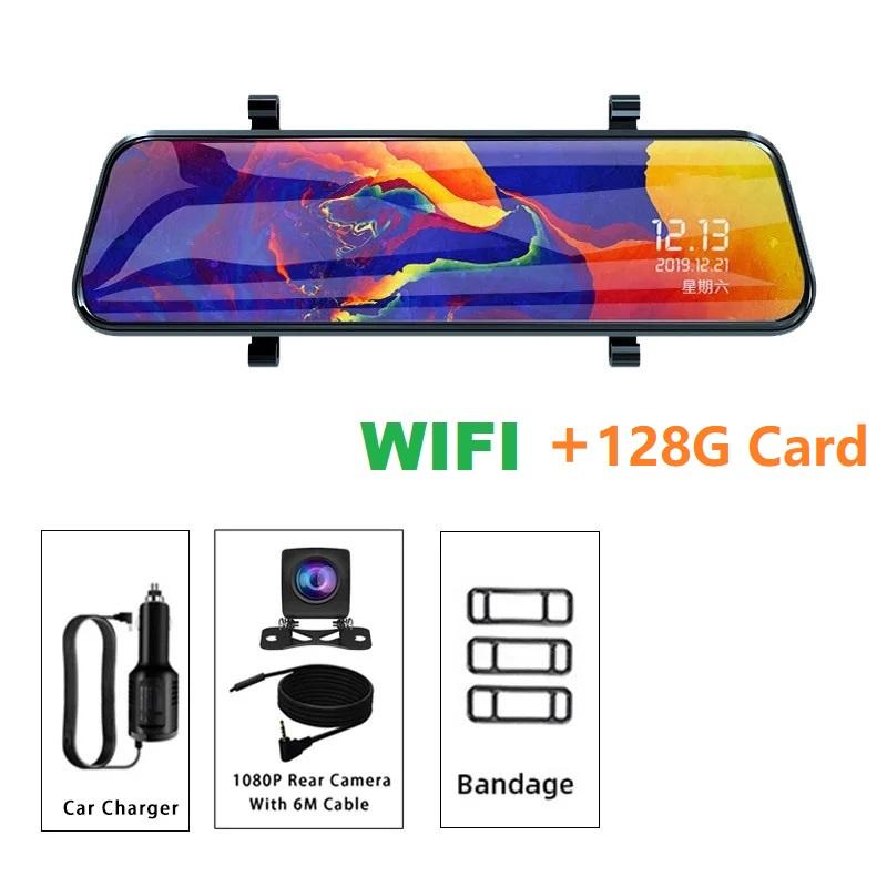 10'' Touch Screen Car Stream Media Dashcam DVR 1080P Dual Lens IPS Rearview Mirror Dash Camera Night Vision Video Recorder