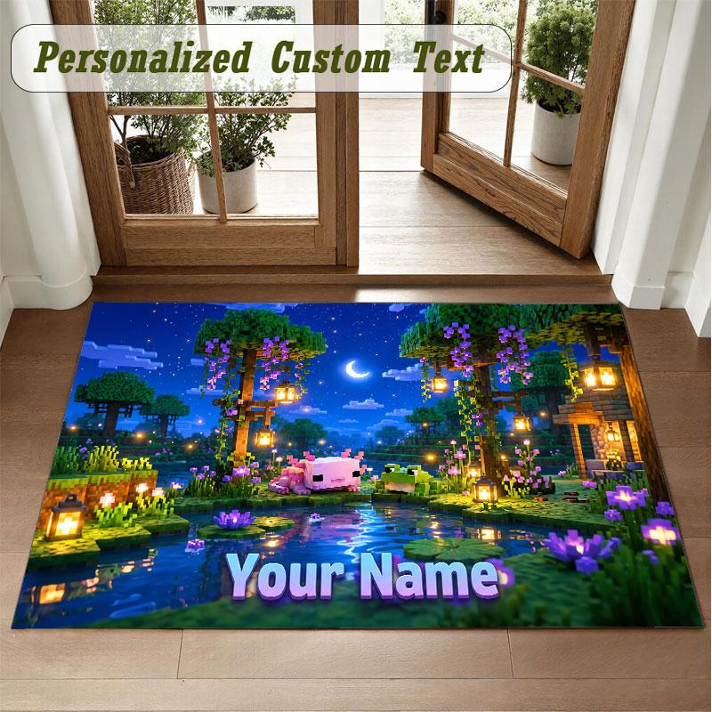 Crystal Velvet Square Rug Custom NameMinecraft Pattern Non Slip Home Floor Decor Rug