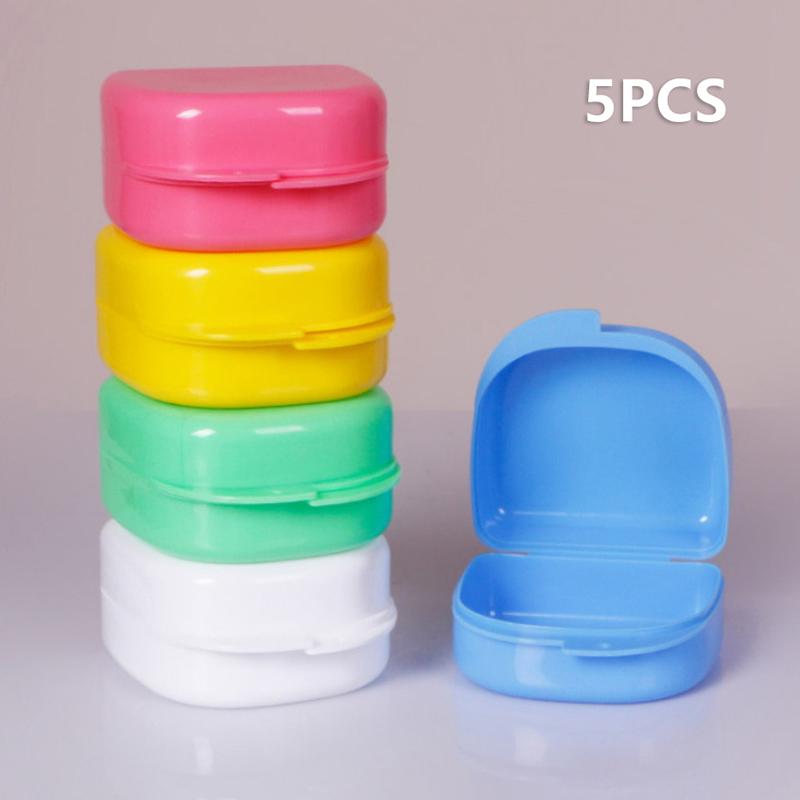 1/5 Pcs Denture Tray Box With Mirror Dental Retainer Box Case Plastic Teeth Container Denture Box False Teeth Protective Case