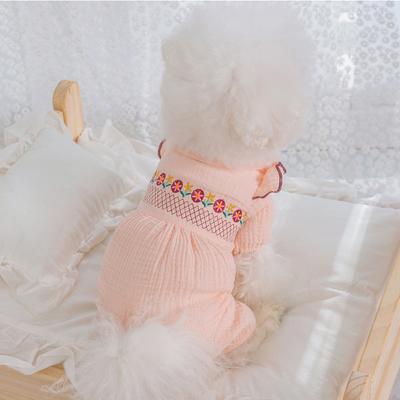 Printemps chiot chien fleur brodé ventre manteau chat vêtement d'intérieur chien moyen et petit chiot ventre animal vêtements