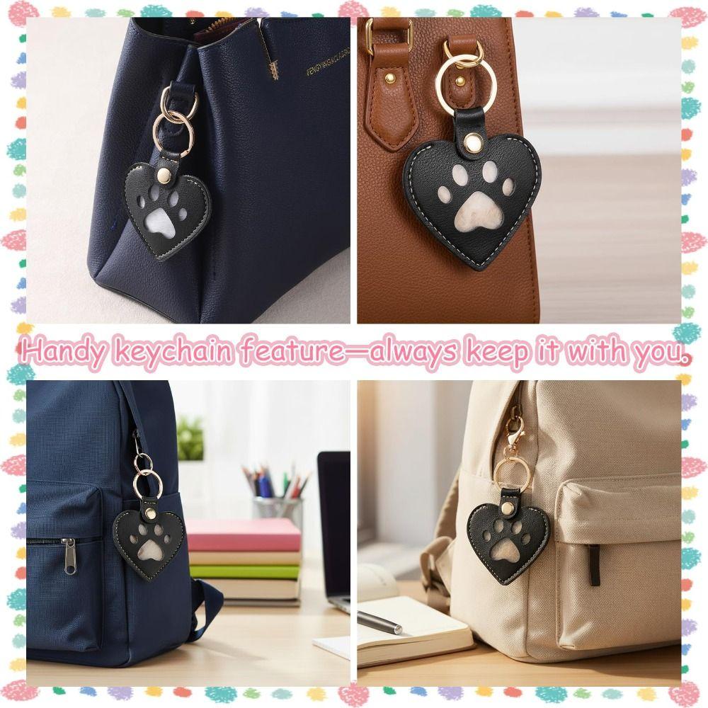 Mini Pet Hair Memorial Keychain PU Leather Cat Paw Keychain Cat Dog Hair Bag  For Pet Owner