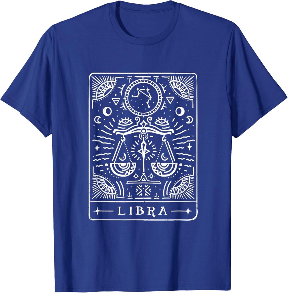 Libra Tarot Art Libra Zodiac Sign Libra Birthday Month T-Shirt Cotton Short Sleeve Men Clothing Easy To Wear and Match