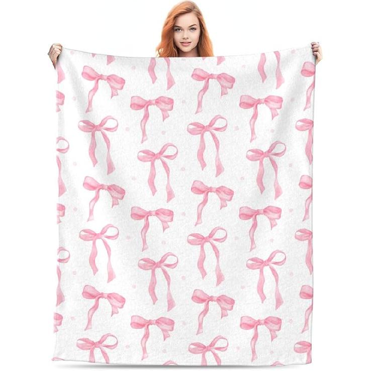 Haukea Throw Blanket Pink Bow Blanket Cute Throw Blankets for Couch Fluffy Cozy Throw Blankets for Bed Living Room Bow Decor Blankets & Throws, Pink