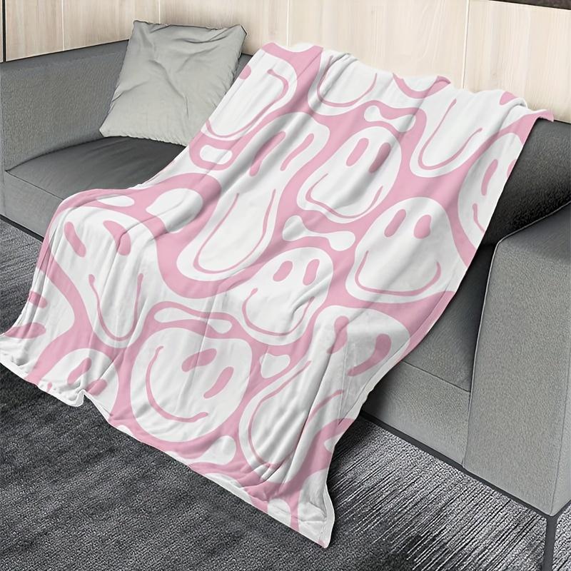 1pc Funny Smile Face Print Blanket, Soft And Comfortable Flannel Blanket, Gift For Friends, Family, Throw Blanket For Sofa Bed